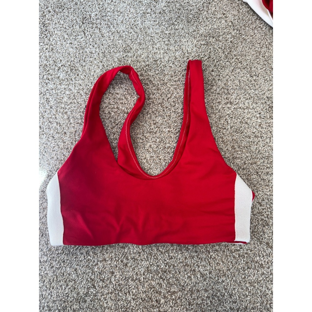 Spiritual Gangster Womens Red White Stripe Hamsa Logo Athletic Crop Top XS